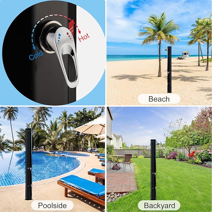 16 Gallon Outdoor Solar Shower with Shower Head and Foot Shower Tap