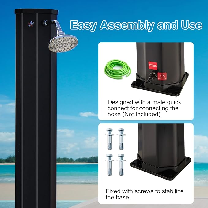 16 Gallon Outdoor Solar Shower with Shower Head and Foot Shower Tap