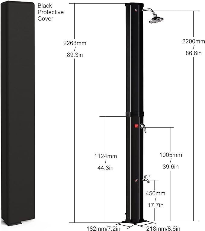 16 Gallon Outdoor Solar Shower with Shower Head and Foot Shower Tap