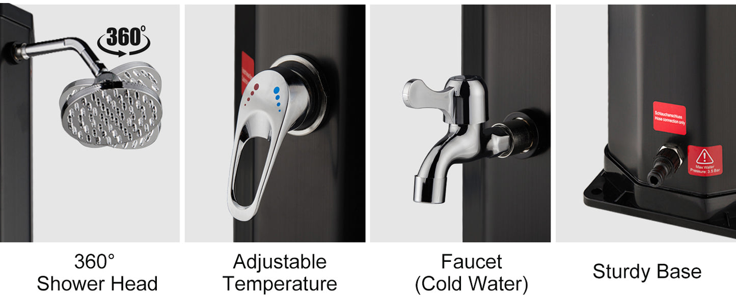 16 Gallon Outdoor Solar Shower with Shower Head and Foot Shower Tap
